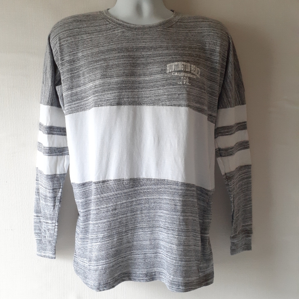 Exist Huntington Beach California men's gray/white long sleeve t-shirt size S